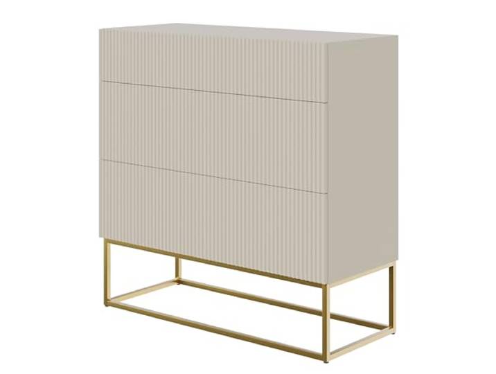 Selsey Commode Armoire 3 Tiroirs Façade Fraisée 90 cm sur Pieds Dorés Meuble De Rangement Gris Beige Veldio