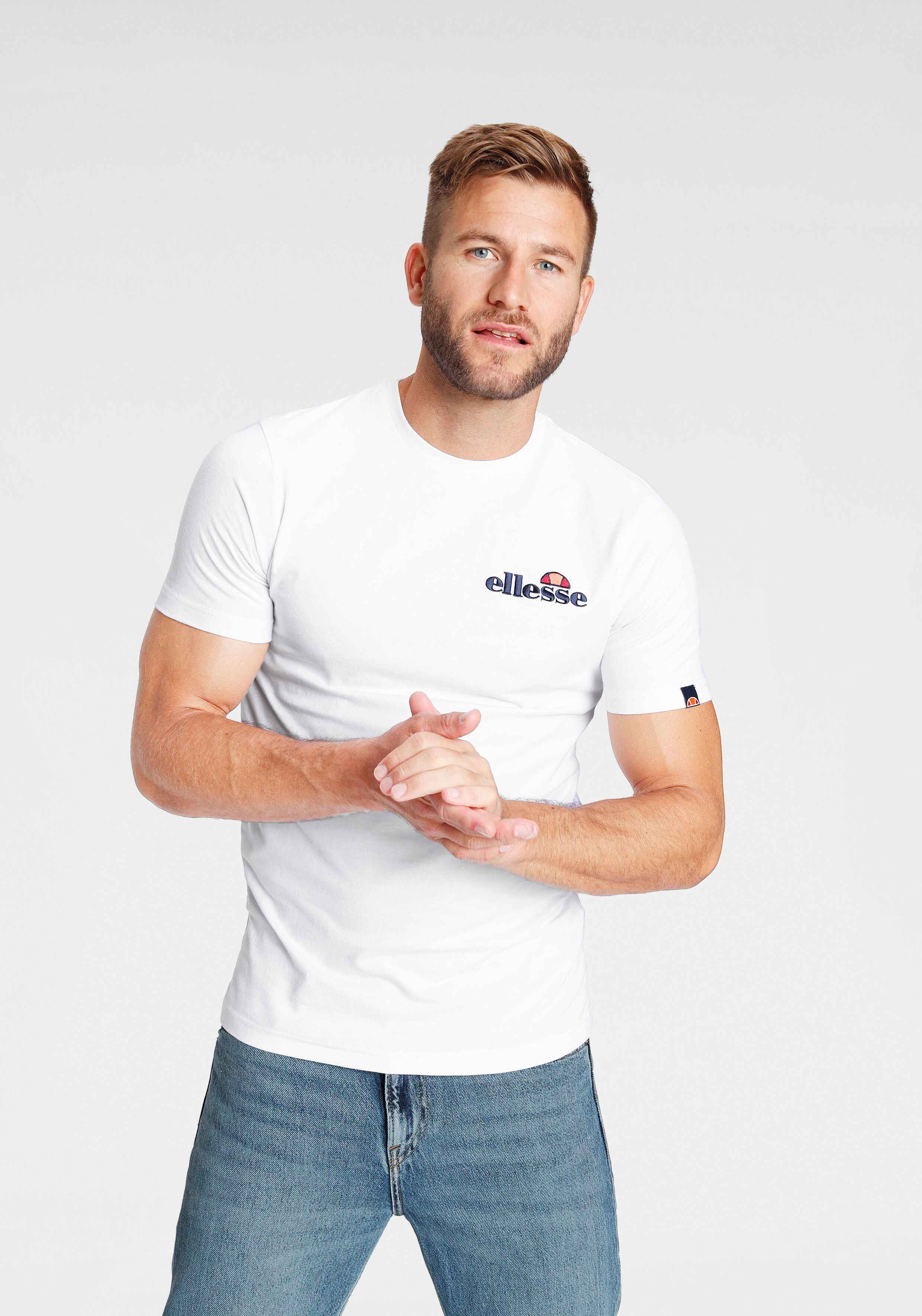 T-Shirt ELLESSE "Voodoo Tee", Herren, Gr. L, weiss (weiß), Obermaterial: 100% Baumwolle, schmal hüftlang, Rundhals, Shirts T-Shirt, sportlicher Stil, schmale Passform, Kurzarm-Design weiß L