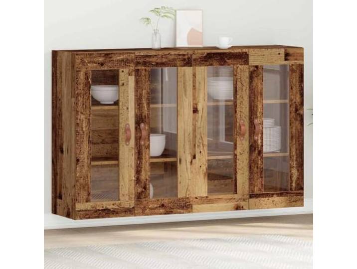 Wandschränke 2 STK. Altholz Holzwerkstoff mit Glastüren, Dekorative Wandschränke mit eleganter Optik für zusätzlichen Stauraum, praktische Wandmontage Schrank für Ordnung im Raum
