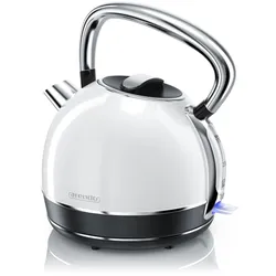 Arendo Wasserkocher 1,7 l, 2200 W, Edelstahl, Retro Style, Vintage, Überhitzungs & Trockenkochschutz, weiß