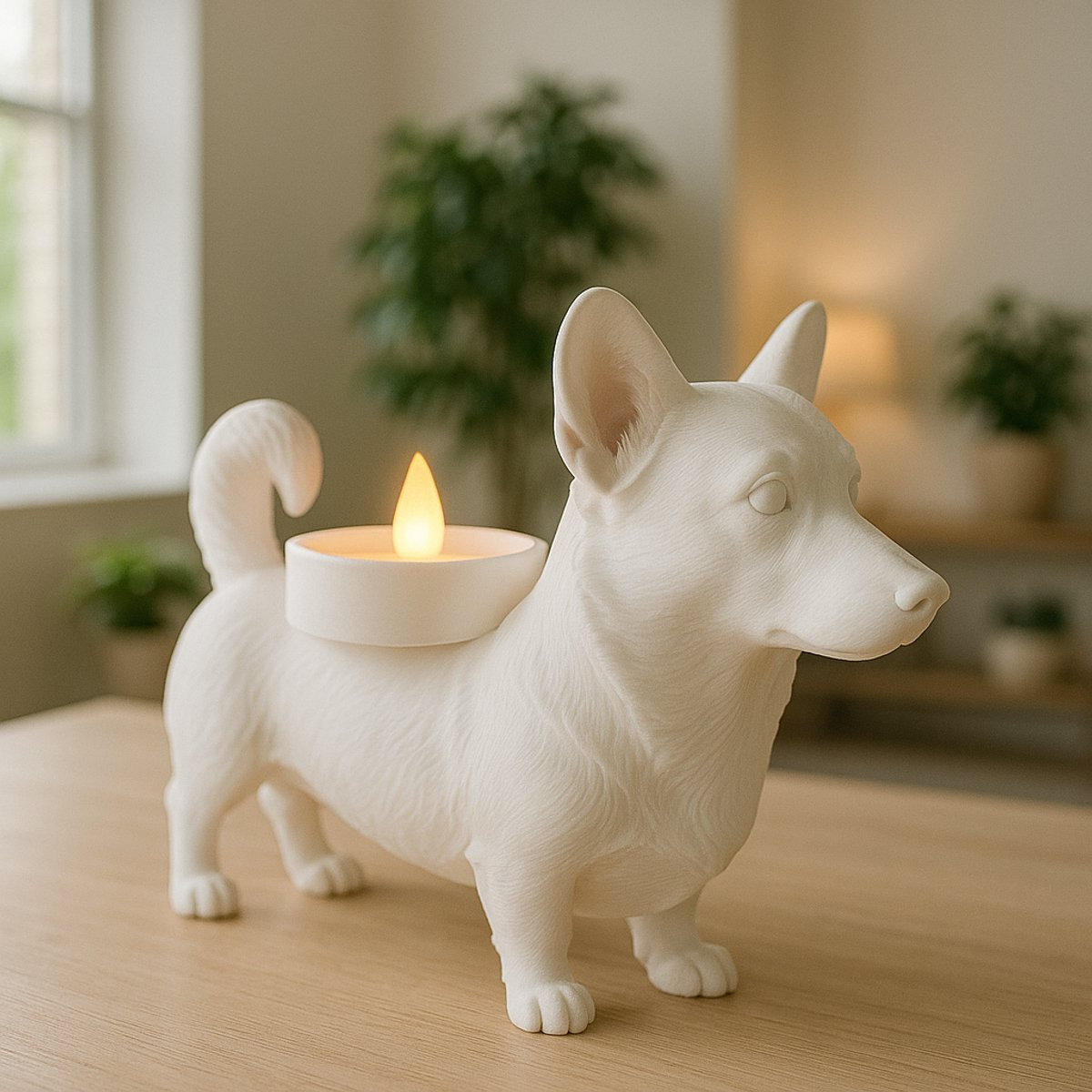 Wit 3D-geprint waxinelichthouder hond corgi beeldje