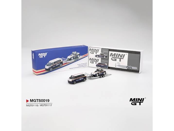 En stock MINIGT MGT01115 MGT01117 MGTS0019 1:64 Roughroads Porsche Rally Set ID.Buzz + 911 + Remorque Modèle de voiture miniature en métal