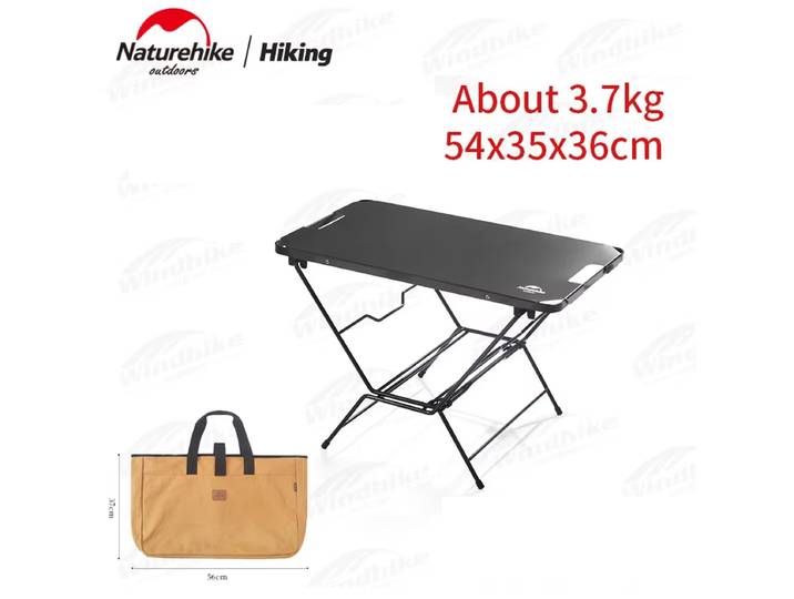 Naturehike Table de camping pliante en acier inoxydable, portable, pour pique-nique, barbecue, table de camping polyvalente, rangement pour bois de chauffage, 54x35x36cm