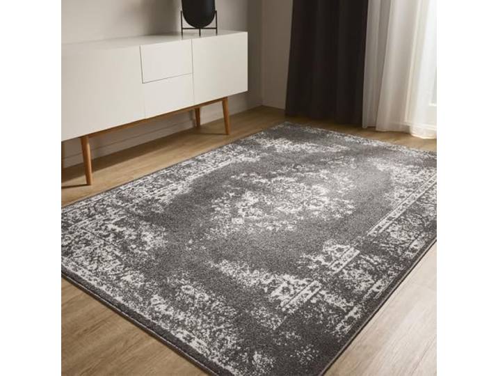 benuta Basic Teppich Sia - Grau 200x300 cm - Kunstfaser - Rechteckig & im Style: Vintage, Boho-Style, Retro - Pflegeleicht für Wohnzimmer Schlafzimmer