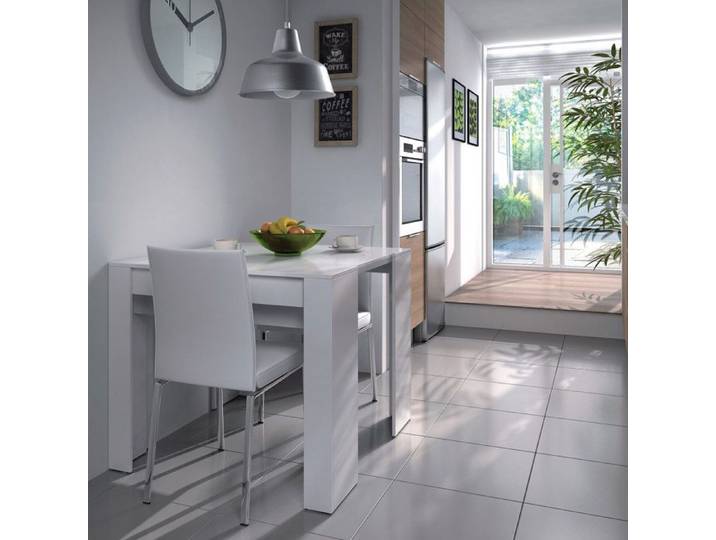 Table console extensible 51/237x90x78 cm en bois blanc