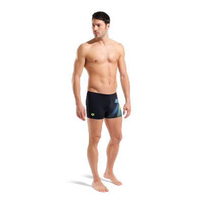 Badeshorts ARENA "M ARENA JELLYFISH SWIM SHORT", Herren, Gr. 9, N-Gr, schwarz (schwarz, multi), Obermaterial: 100% Polyester, Badehosen Badeshorts, chlorbeständig, schnelltrocknend, mit innenliegendem Kordelzug