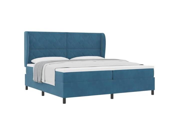 PUGYNBK Boxspringbett, 200 x 200 cm, Samt, Dunkelblau Verstellbares Kopfteil, mittlere Festigkeit, Massivholz, einfache Montage