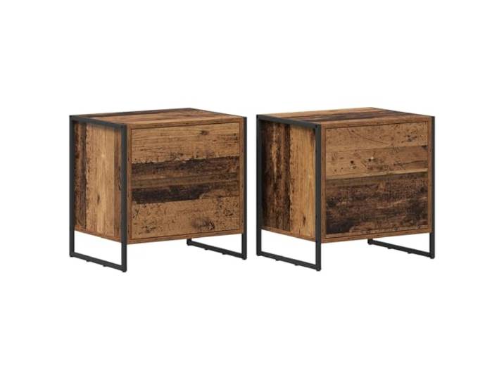 Coespram 2er Set Nachttisch Altholz-Optik 50x39,5x50 cm Industrie-Look fürs Schlafzimmer: 2er Set Beistelltische mit Schublade, robuster Holzwerkstoff und standfeste Stahlbeine.