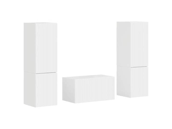 GKHPYURE TV-Möbel-Set, 5-teilig, weiß, glänzend, Holz, mehrschichtig Schubladen und Ablagen, integrierter USB-Anschluss, Kabelführung, gepolsterte Kopfstütze und Armlehne