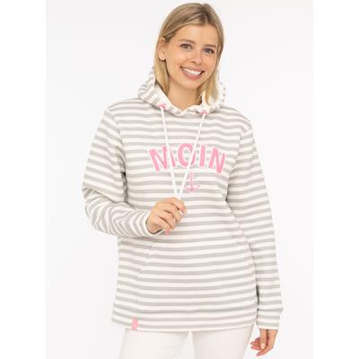 Kapuzensweatshirt ZWILLINGSHERZ "Streifen Moin", Damen, Gr. L/XL, grau, angeraute Sweatware, Obermaterial: 50% Baumwolle, 50% Polyester, mehrfarbig, Sweatshirts, gestreift, große "MOIN"- und Anker -Stickerei, Tasche vorne