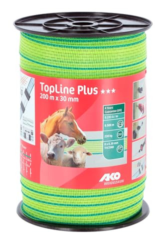 AKO Weidehekband Topline Plus, neongeel/blauw, 200 m lengte, 30 mm breedte, 8 geleiders