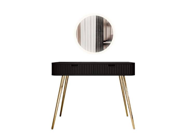Lookway Schminktisch ZAIRA mit LED Spiegel, 103x49x80 cm, Spiegels : ø 60 cm