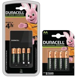 Duracell 4 Hour Charger + 6 AA, 2 x AAA (2 Stk., AA, AAA, Ladegerät inkl. Akku), Akku Ladegerät