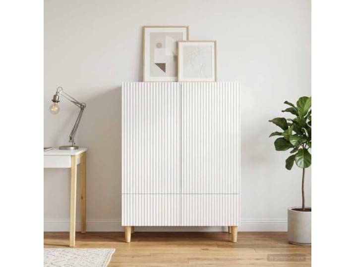 RJPLMFV Anrichte, weiß, glänzend, 66 x 34,5 x 95 cm, aus Holz Verstellbare Regale, Schiebetüren, vielseitige Aufbewahrung, leicht zu reinigen