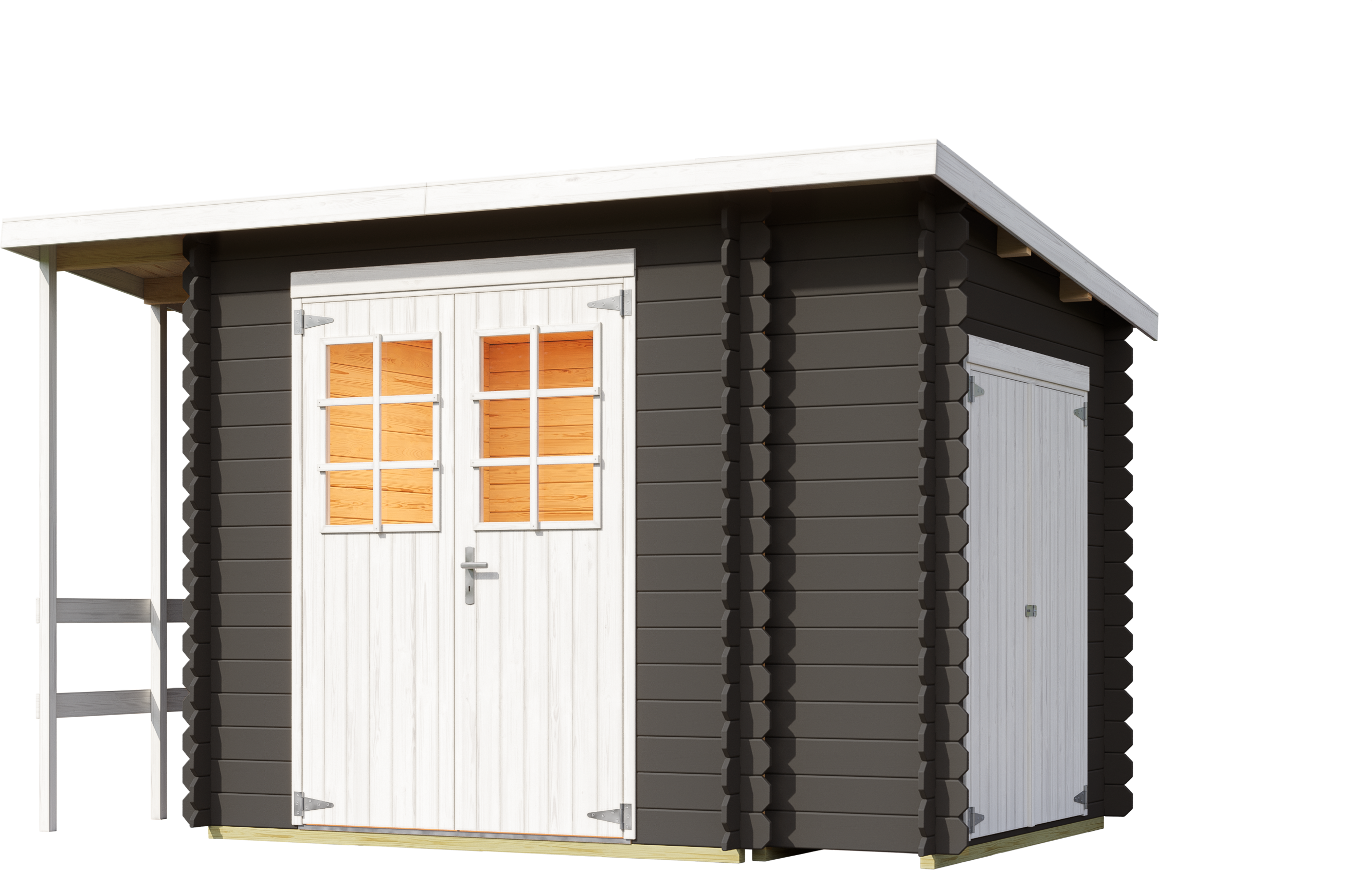 Gartenhaus NORDIC HOLZ "Vilano 3", grau (carbongrau), ohne Fußboden, ohne Dacheindeckung, Massivholz, Gartenhäuser, Gartenhaus, mit 3 getrennten Bereiche