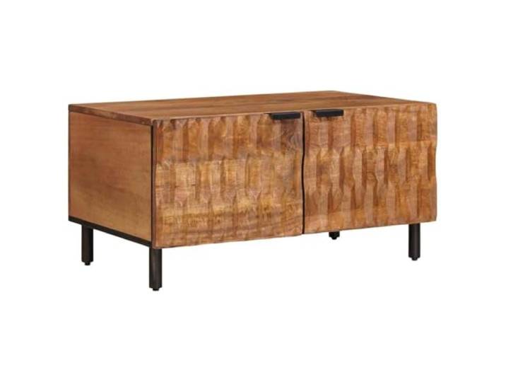GHVBNMF Couchtisch Massivholz Mango Braun 80x50x40 cm mit Stauraum Rechteckiger Sofatisch fürs Wohnzimmer, integriertes Fach mit Scharniertür hält Fernbedienung & Bücher stets ordentlich.