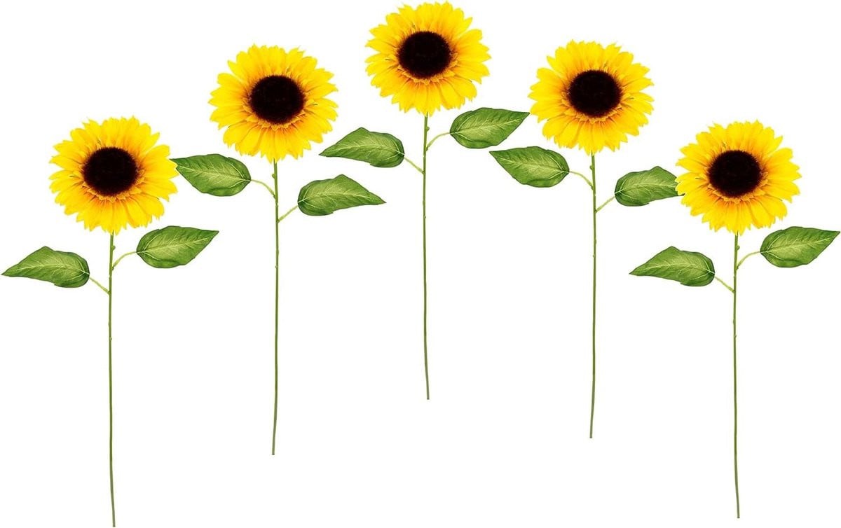 Set van 5 realistische kunstzonnebloemen van zijde - Geel - Decoratie voor in huis