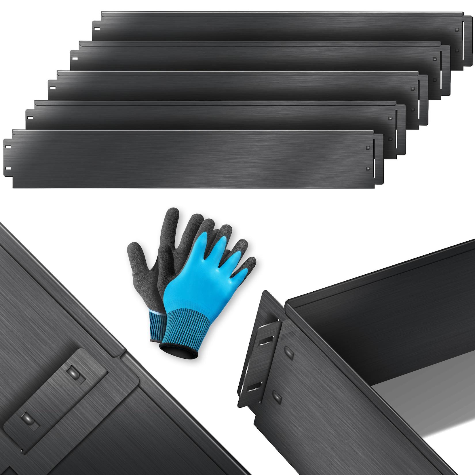 KESSER® Rasenkante Beeteinfassung Beetumrandung 5 bis 50m Beetbegrenzung Rasenbleche Mähkante Metall Palisade Inkl. Handschuhe