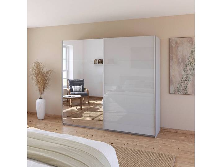 Schwebetürenschrank Glas&Spiegel 226cm Grau/Seidengrau