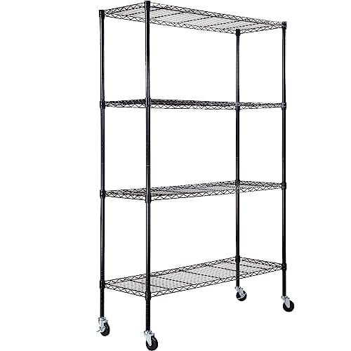 VEVOR Opbergrek met wielen, 4-laags verstelbaar, zwart metalen organizer voor keuken en badkamer
