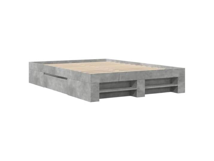 KTHLBRH Bettgestell grau Zement 135 x 190 cm aus mehrschichtigem Holz Inklusive Lattenrost, 2 Schubladen, offene Fächer, atmungsaktive Unterstützung, Schlafzimmer