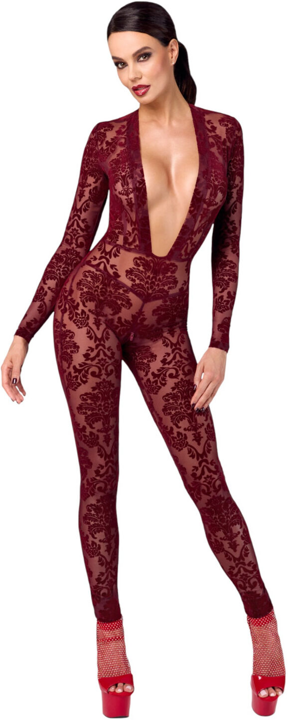 Noir Kink Royal - Sheer Catsuit (Red) - M