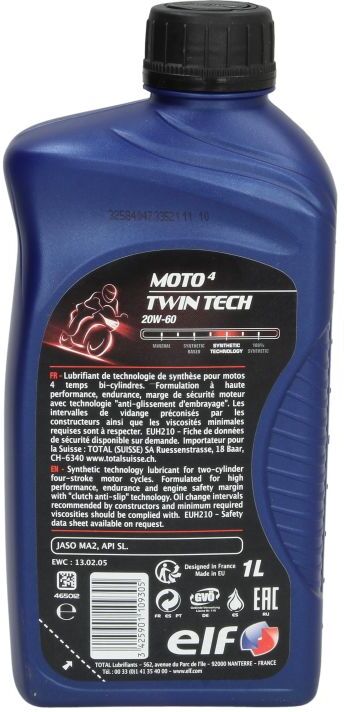 Huile moteur 4T ELF 2213944 Moto 4 Tech 20W60 1L