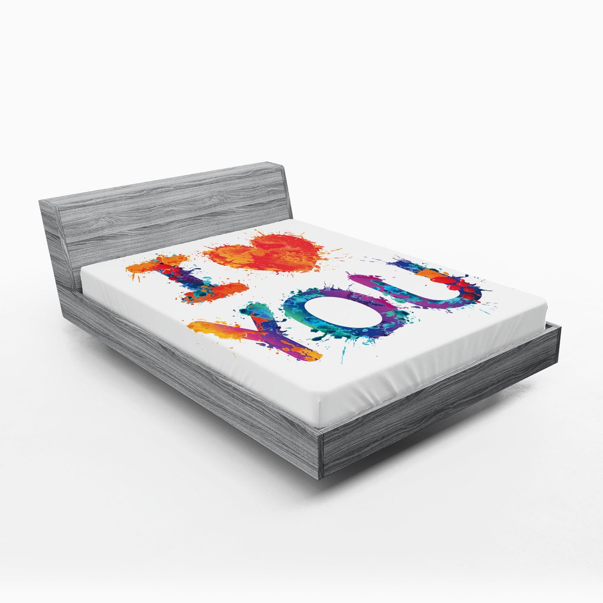 ABAKUHAUS I Love You hoeslaken met aquarelfrase, blauw oranje, 135 x 190 cm