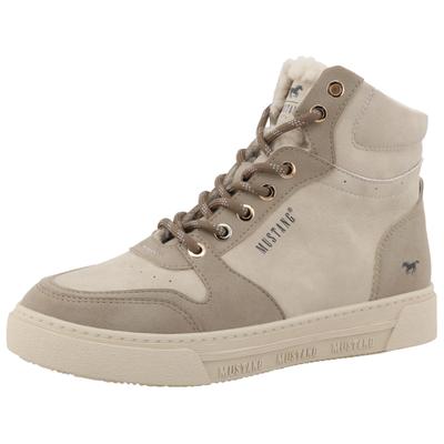 Winterboots MUSTANG SHOES "Rhonda", Damen, Gr. 37, Warmfutter, beige (beige, taupe), Lederimitat, Schuhe Winterboots, High Top Sneaker, Winterboots mit Warmfutter
