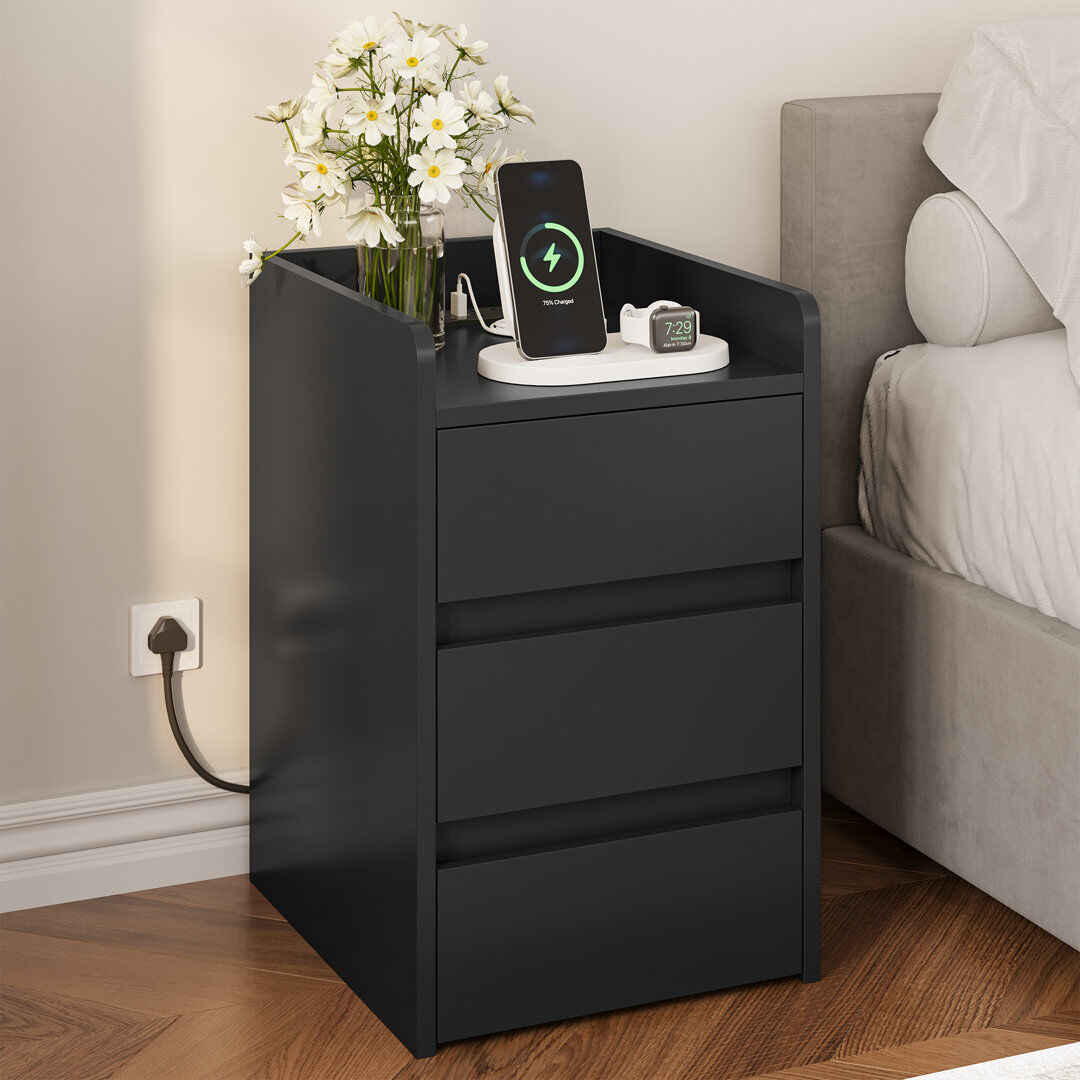 Latitude Run 35cm W Bedside Table Black 59cm H X 35cm W X 40cm D