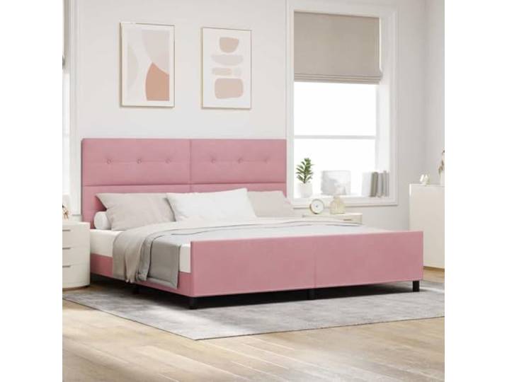 RJPLMFV Boxspringbett, Velours, Rosa, 200 x 200 cm Kopfteil verstellbar Massivholzrahmen Modernes Design Ohne Lattenrost inkl. Lattenrost
