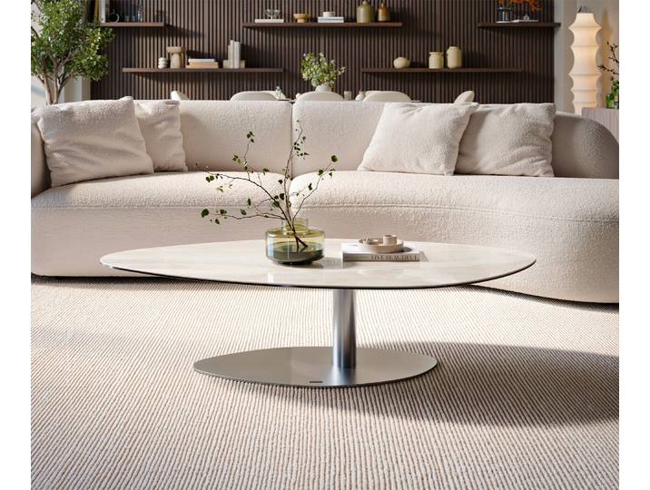 Couchtisch Edge Organisch 140x76 cm Keramik Onyx Champagne Vibany Edelstahl gebürstet, Couchtische