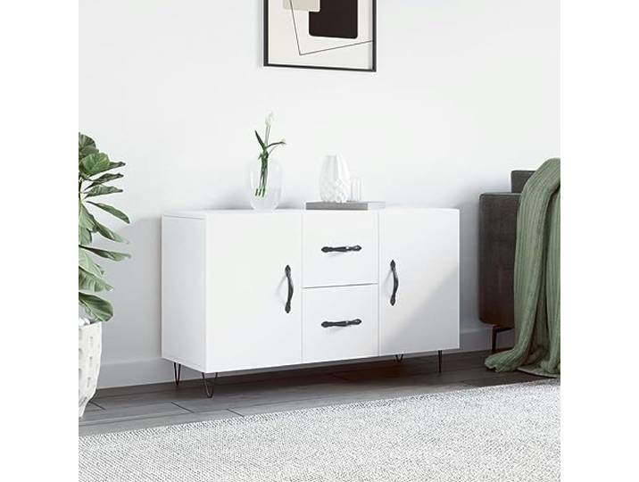 SDWEHO7 Aufbewahrungsschrank Modern Stil, Sideboard mit 2 Schubladen & 2 Türen, Holzwerkstoff Kommode Flurtisch für Wohnzimmer Flur, Weiß 100x36x60 cm
