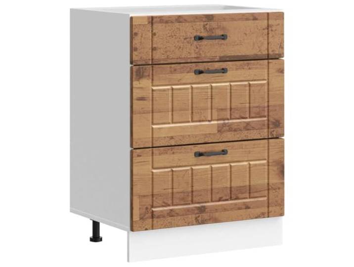 HKTMGDNG Küchenunterschrank Lucca 60x46x81,5 cm Altholz-Optik Praktischer Beistellschrank für Küche und Speisekammer mit geräumigen Schubladen und höhenverstellbaren Füßen.