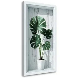 LEINWANDBILD Monstera-Blätter in einer 3D-Vertiefung 50x100cm