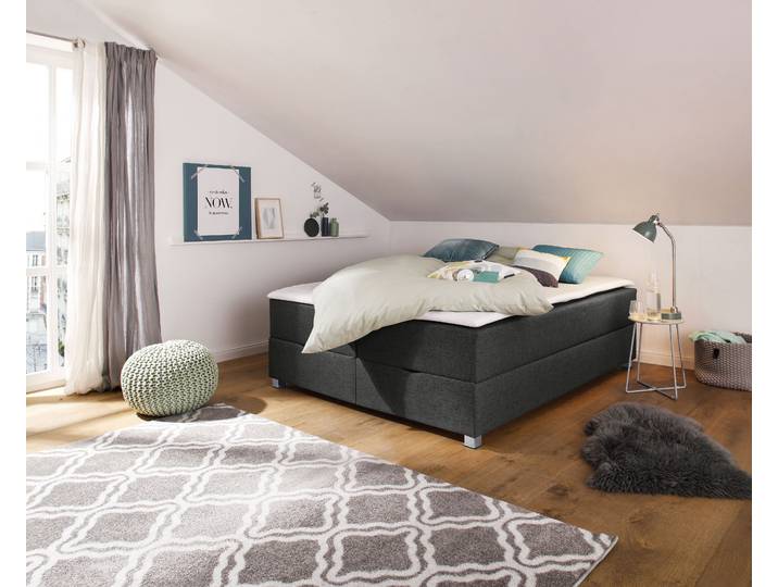 Boxbett, Struktur Fein (100% Polyester), Anthrazit, 160×220 cm, Mit Bettkasten, Modern, Inosign