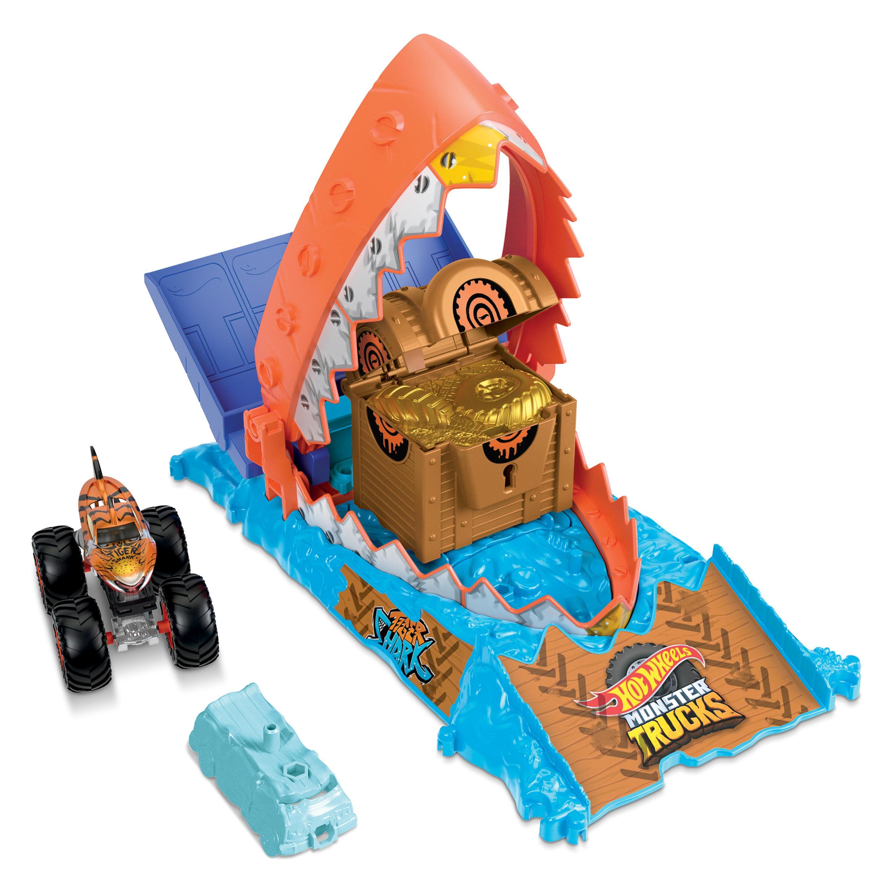 Hot Wheels Monster Trucks Arena Smashers Entry Challenge - Tiger Shark Treasure Chomp Challenge (HTP17)