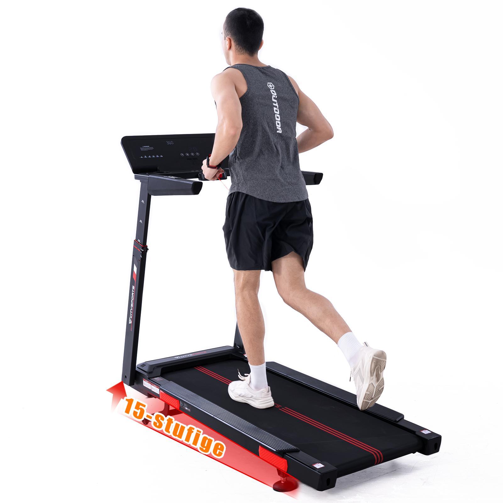 Laufband für zu Hause 1-15km/h, Elektrischer Winkellift 0-15 St. , 50*135cm Laufbereich ,Armlehnenhöhe in 4 Stufen verstellbar , mit APP