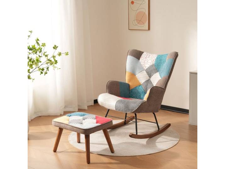Fauteuil relax à bascule chaise de salon confortable balancement avant-arrière repose-pieds