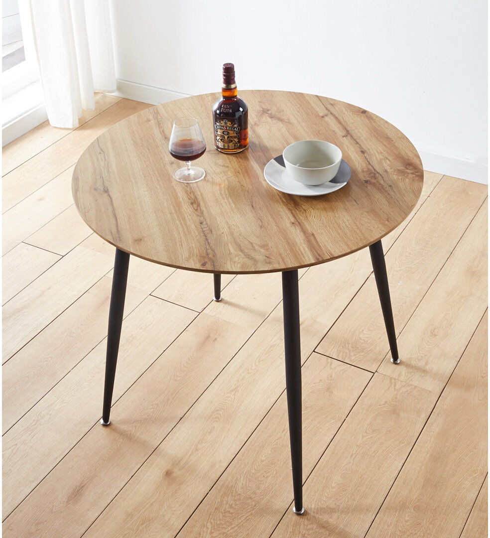 George Oliver Antigua Round Metal Base Dining Table Light Oak