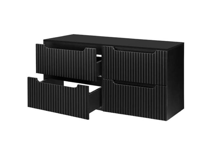 [en.casa] Waschtischunterschrank Skelbolu doppelter Waschbeckenunterschrank hängend 120 x 60 x 40 cm Badezimmerschrank mit Schubladen Badschrank mit Softclose-System gerillte Front Schwarz