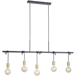 Just Light, Pendelleuchte, Pendellampe TAMARA 5-flammig Leuchte in schwarz matt mit goldenen Fassungen (E27)