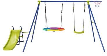 Costway 4-in-1 Heavy-Duty Metal Playset with Slide and Basketball Hoop
