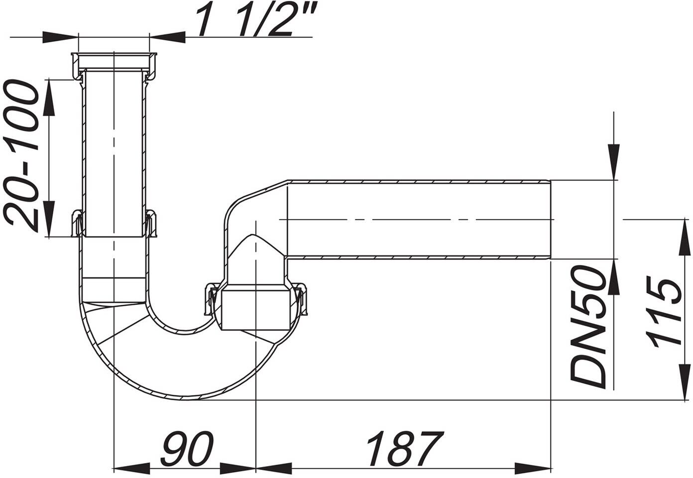 "Dallmer Röhren-Siphon 100/0, 1 1/2"" x DN 40/DN 50"