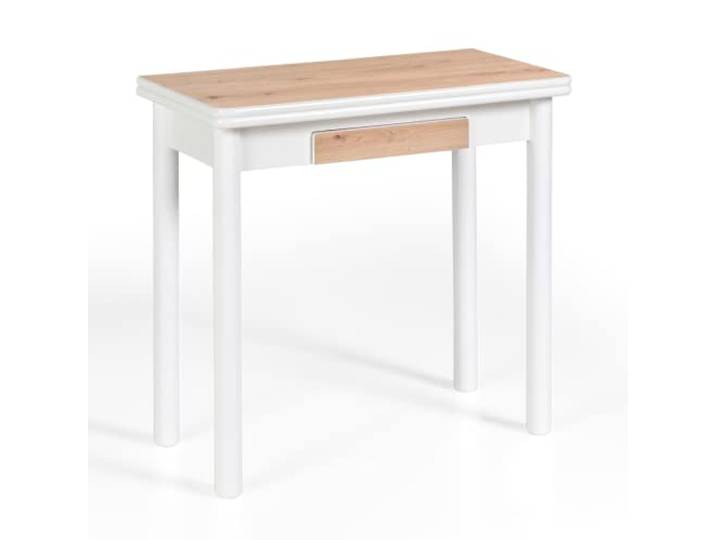 MOMMAHOME Ausziehbarer Küchentisch Ausziehtisch Klapptisch Modern Esstisch Modell Pompeji Eiche Rustikal Weiß 80x40/80x78cm
