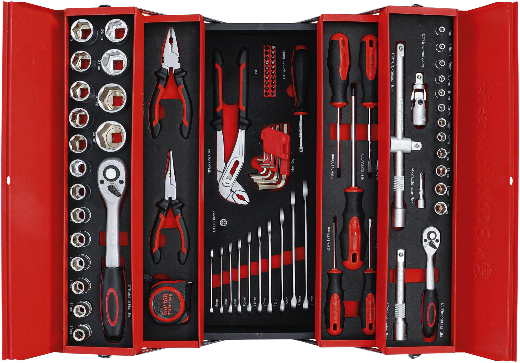 BGS Do it yourself BGS DIY Metall-Werkzeugkoffer inkl. Werkzeug-Sortiment 86-tlg. aus Metall mit Werkzeugen und Schaumstoffeinlage für Werkstatt, 6056)