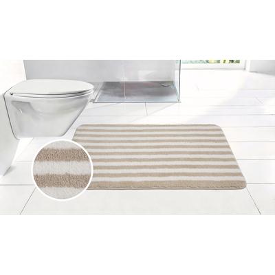 Badematte OTTO HOME "Streifen, Jannika, Badvorleger, Badezimmer Teppich", beige (beige, weiß), H:12mm, Polyester, Badematten, Badematte, Scandi, modern, gestreift, Badteppich, Badematten