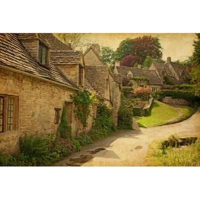 Fototapete PAPERMOON "COTSWOLD HÄUSCHEN-ALT DORF ALTSTADT MAUER ZIEGEL STEINE", bunt, B:5m L:2,8m, Vlies, Tapeten