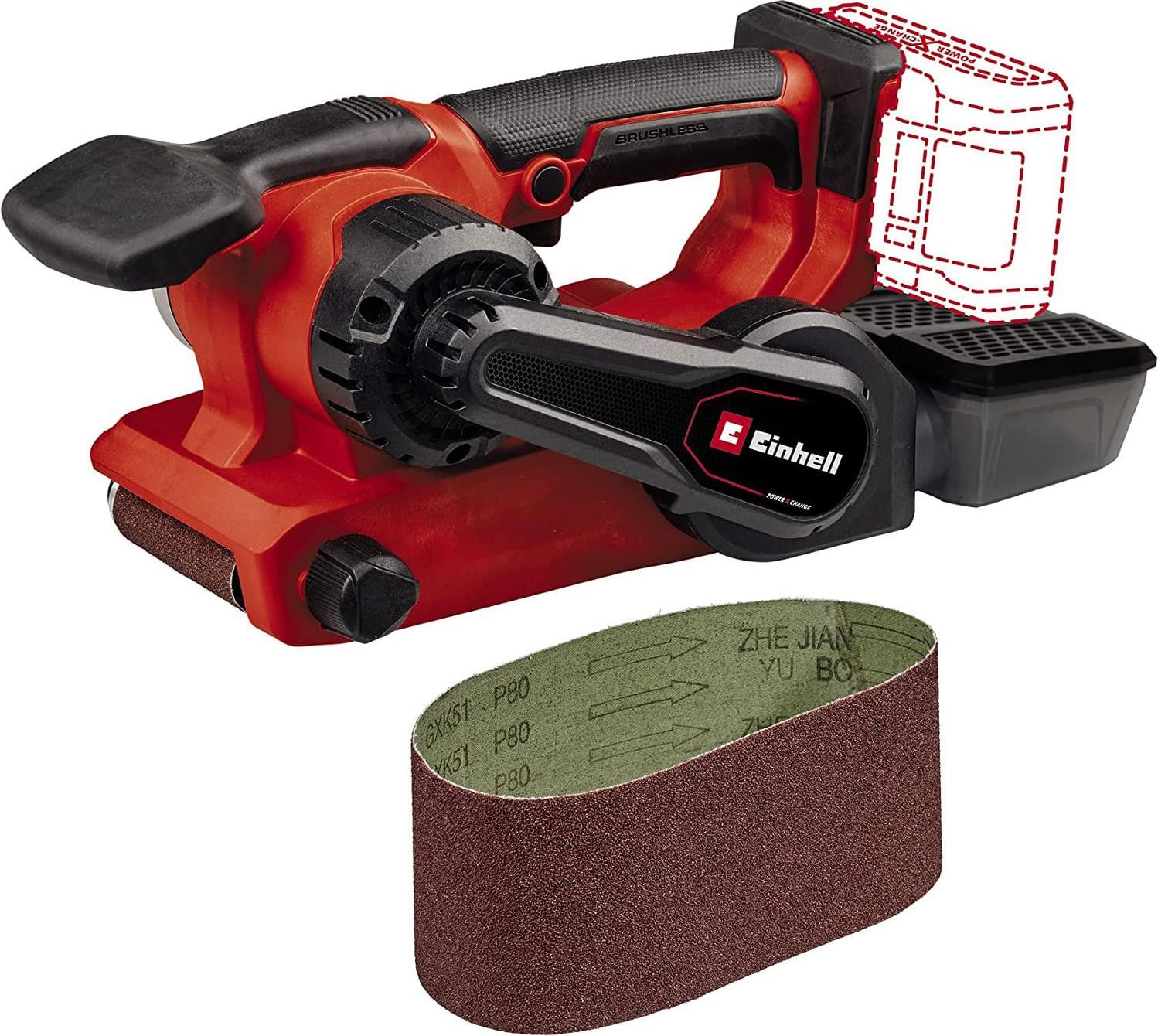 Einhell TP-BS 18/457 Li BL Solo Professionele accu-bandschuurmachine, 18 volt, rood/zwart
