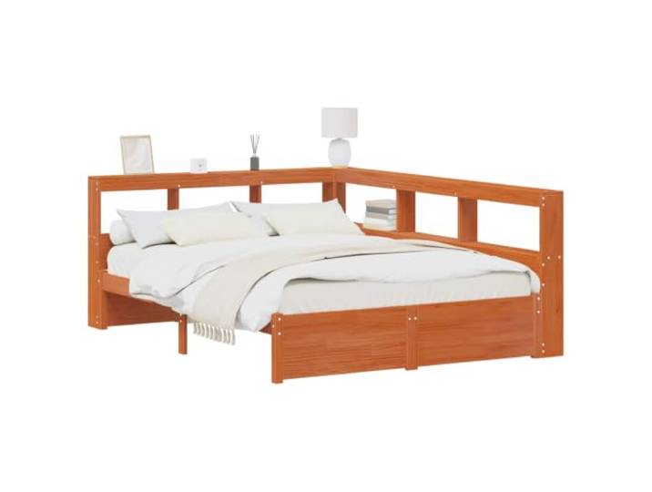 PUGYNBK Bett mit Regal, Kopfteil aus massivem Kiefernholz Integrierte Lagerung, fester Lattenrahmen, ohne Lattenrost, stabil und robust